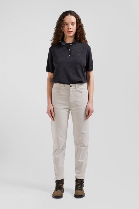 Pull manches courtes à col polo en laine gris anthracite coupe Regular - Image 1