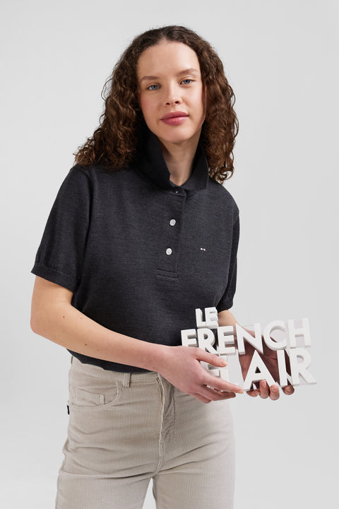 Pull manches courtes à col polo en laine gris anthracite coupe Regular - Image 3