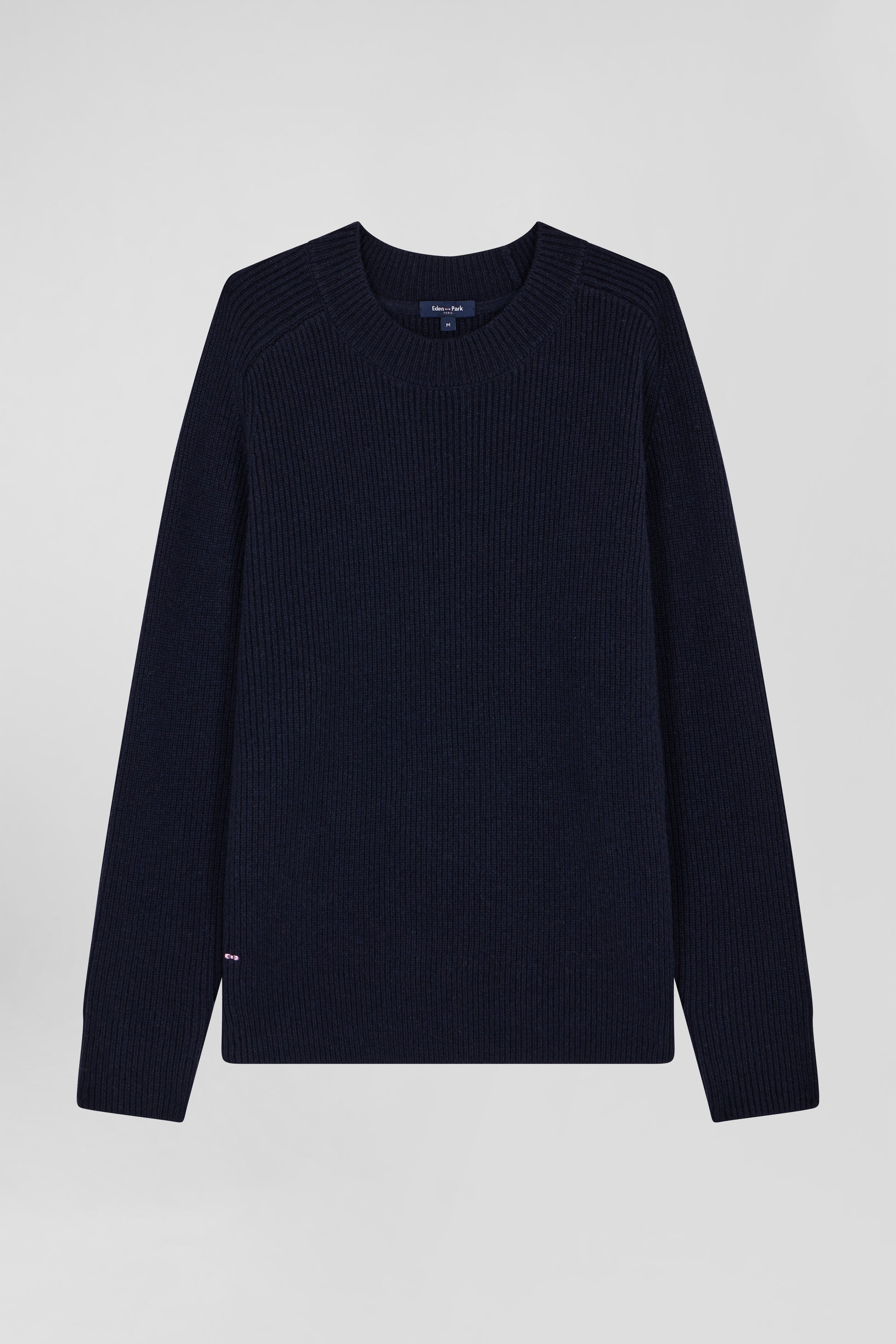 Pull col rond en laine et cachemire bleu marine coupe Regular