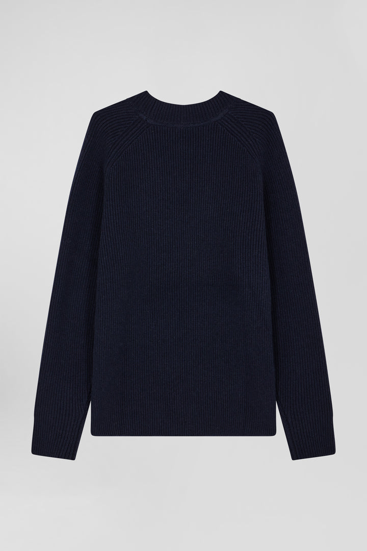 Pull col rond en laine et cachemire bleu marine coupe Regular