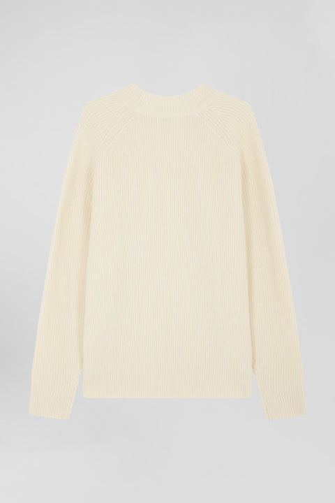 Pull col rond uni en laine et cachemire beige coupe Regular - Image 2