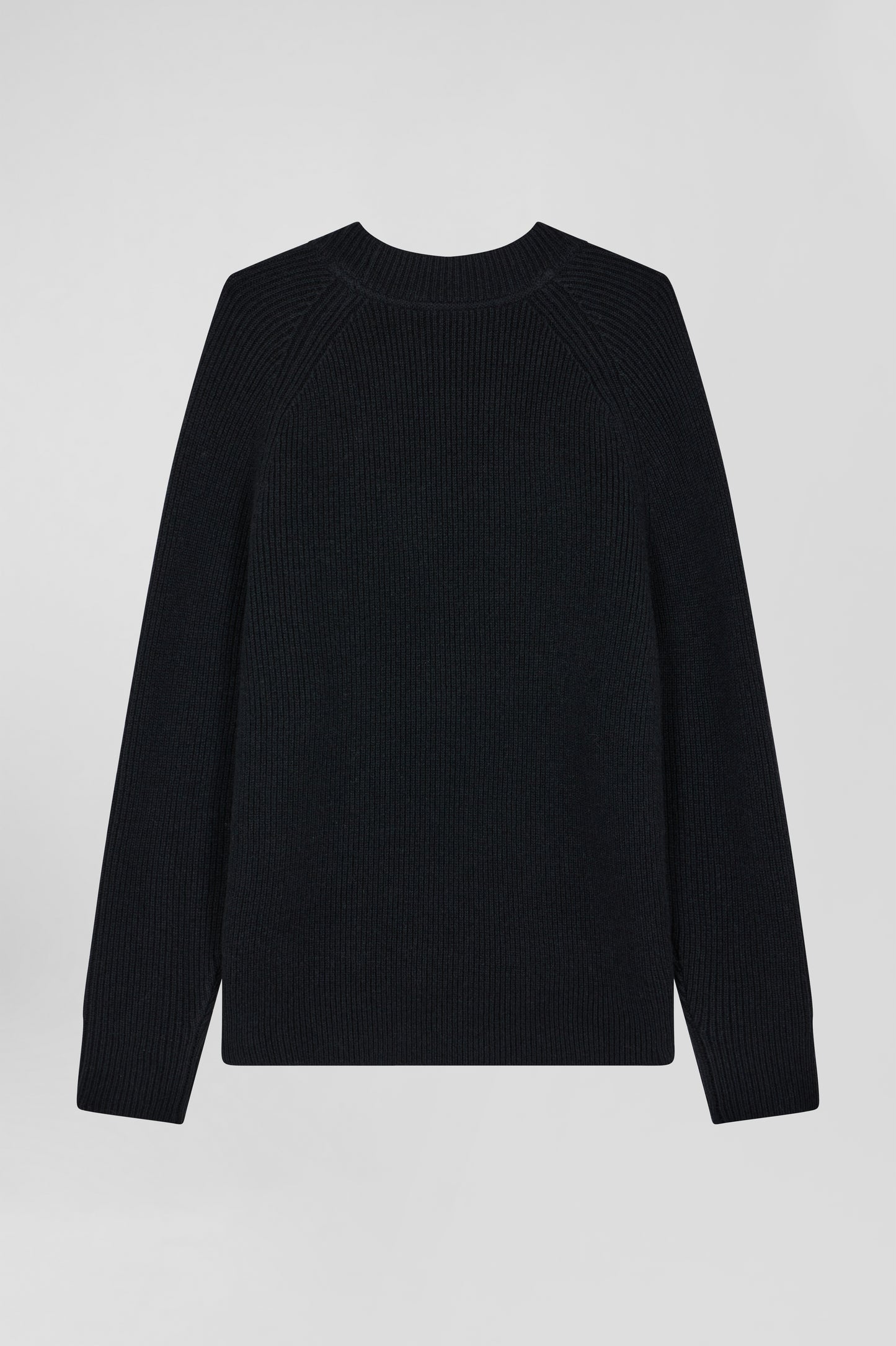 Plain round-neck sweater in black wool and cashmere, regular fit