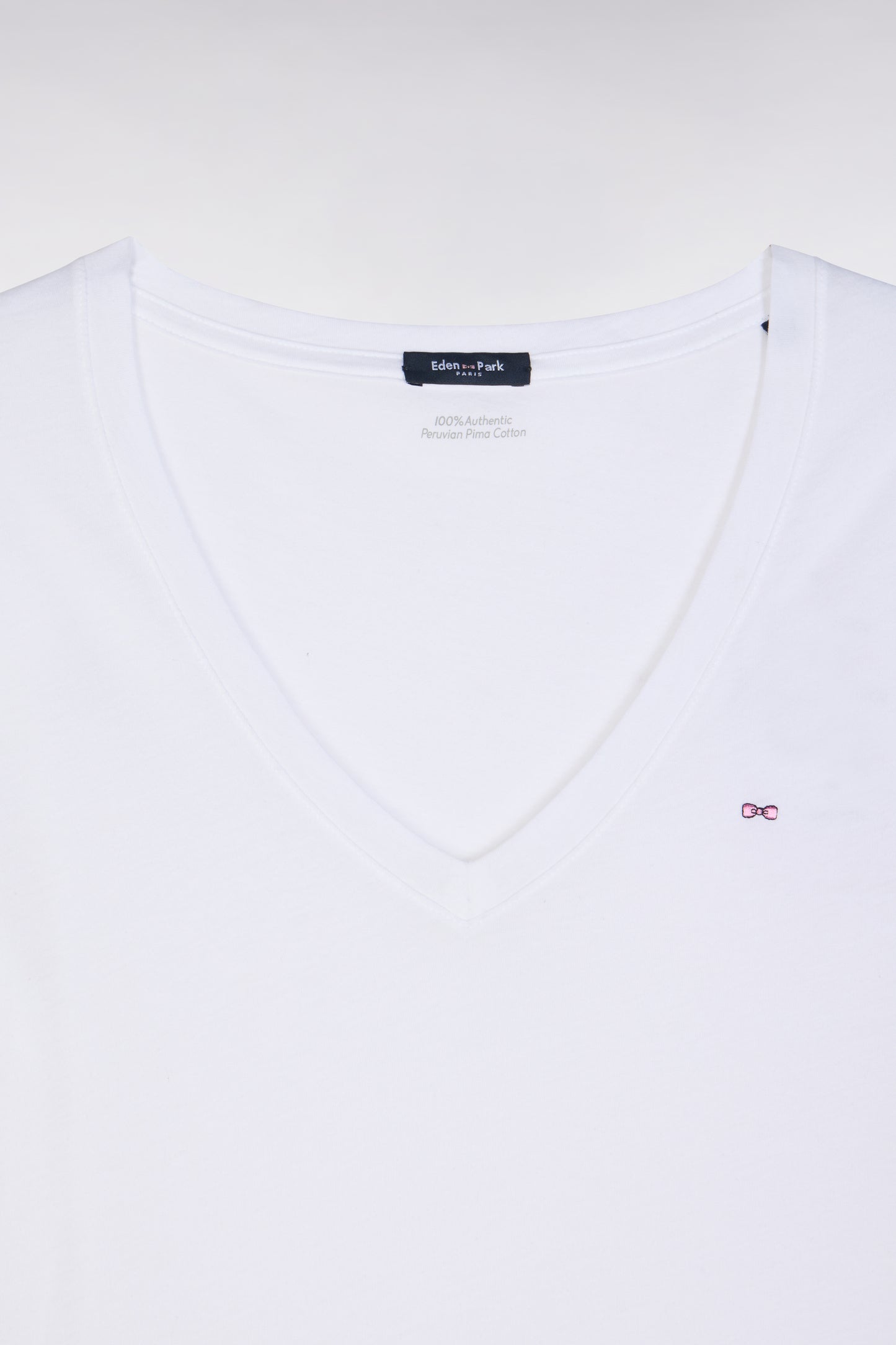 T-shirt à col V en jersey de coton Pima léger blanc coupe droite