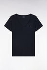 T-shirt à col V en jersey de coton Pima léger marine coupe droite