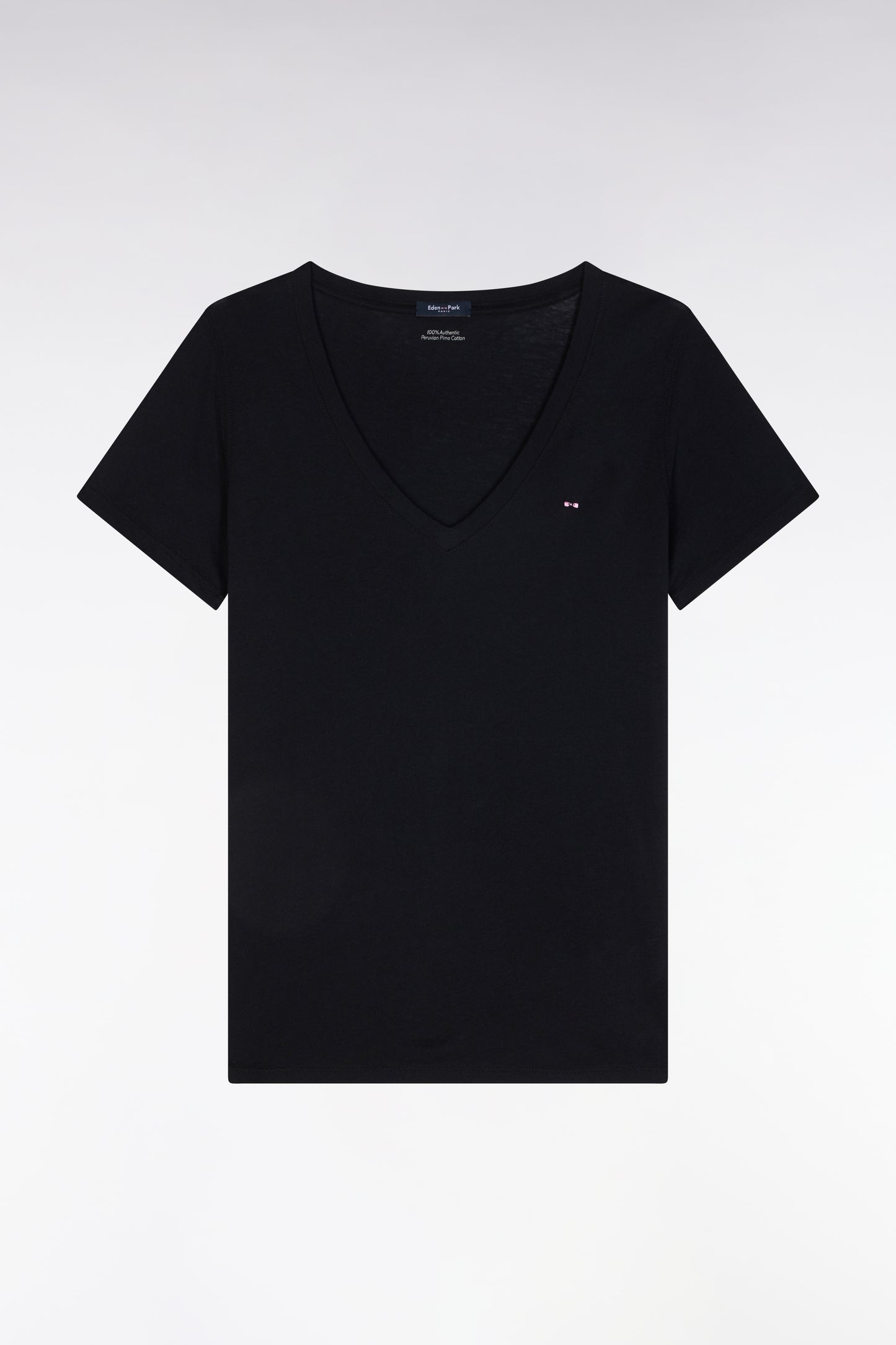 T-shirt à col V en jersey de coton Pima léger noir coupe droite