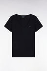 T-shirt à col V en jersey de coton Pima léger noir coupe droite