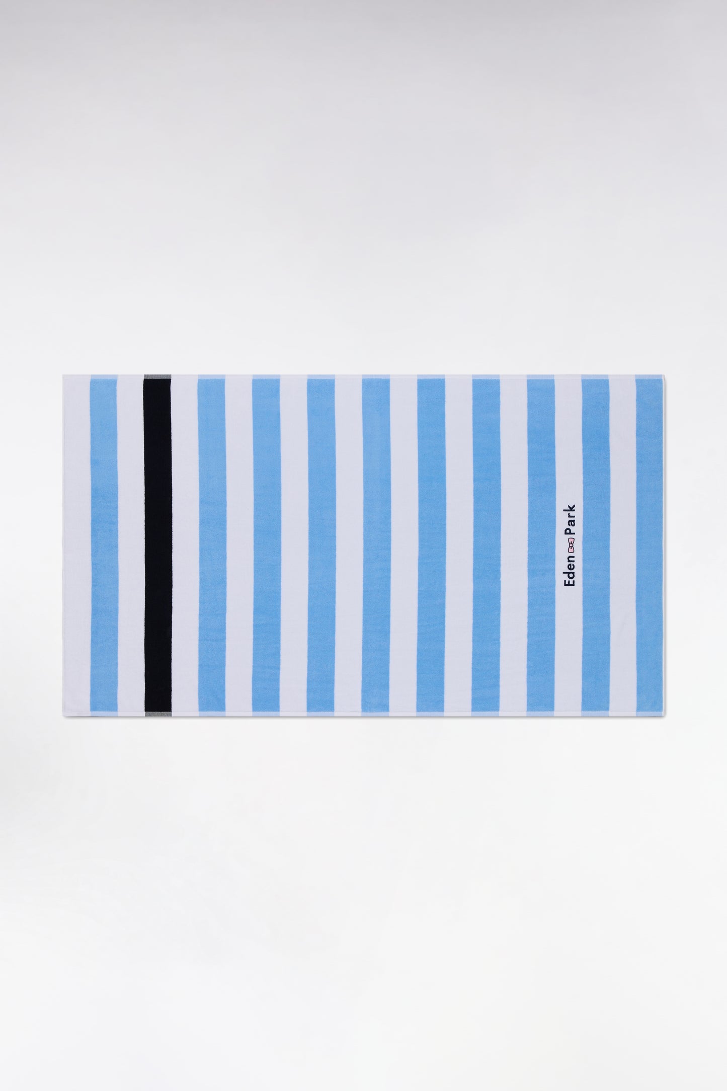 Striped beach towel in sky blue terry cotton