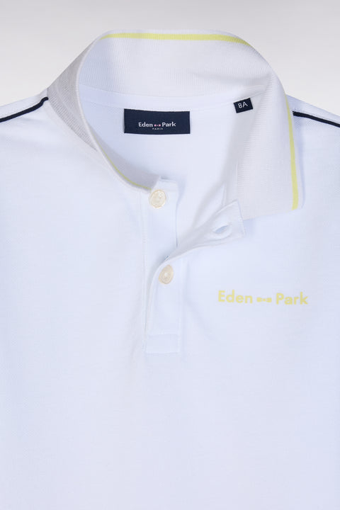 Polo à manches courtes en coton blanc logo jaune coupe droite - Image 2