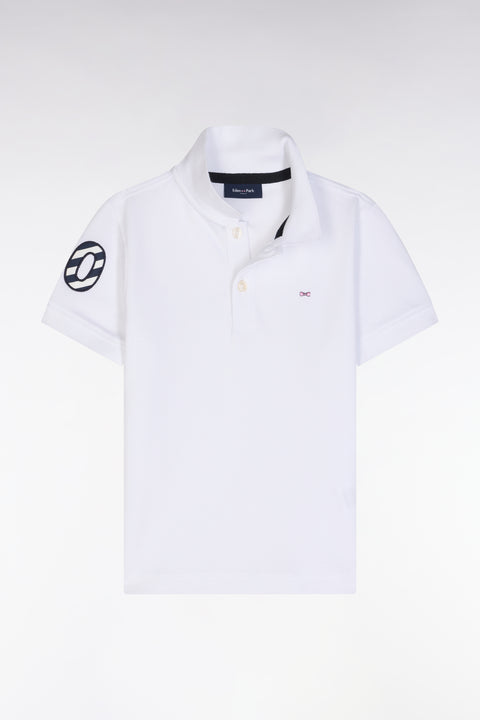 Polo à manches courtes en piqué coton blanc broderie 10 coupe droite - Image 1