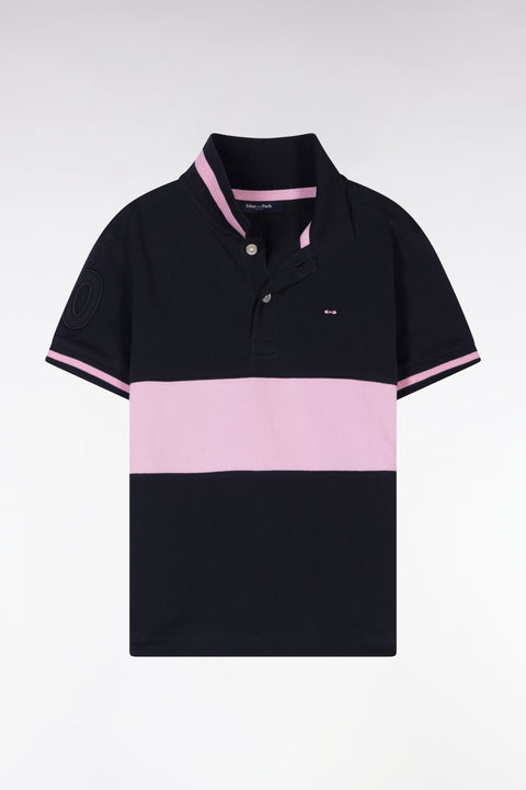 Polo à manches courtes en piqué coton marine et rose coupe droite - Image 1
