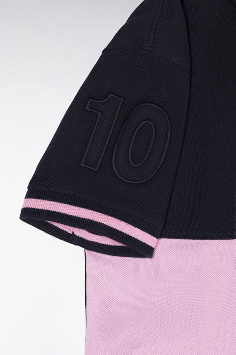 Polo à manches courtes en piqué coton marine et rose coupe droite - Image 2