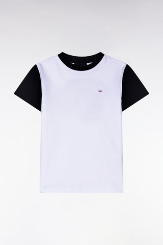 T-shirt en coton marine et blanc à broderie dos cerclée coupe droite