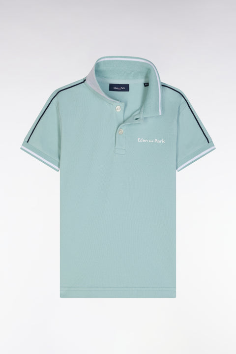 Polo à manches courtes en coton vert d'eau logo blanc coupe droite - Image 1