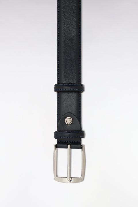Navy smooth leather belt with double loops - Image 3