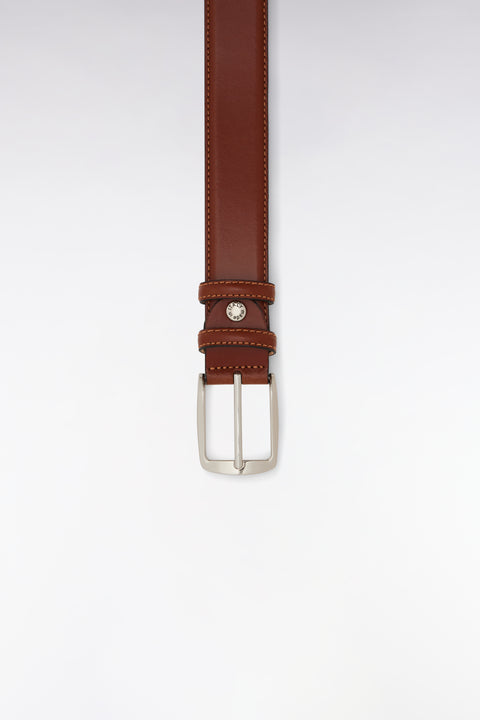 Brown smooth leather belt with double loops - Image 3