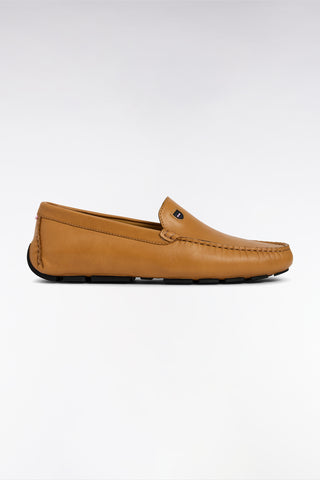 Camel split leather loafers