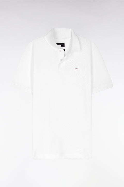 Polo à manches courtes uni en coton Pima blanc coupe droite - Image 1