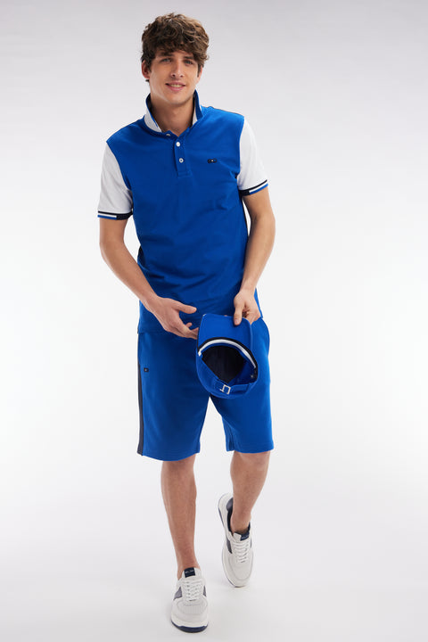 Relaxed fit blue cotton fleece shorts - Image 3