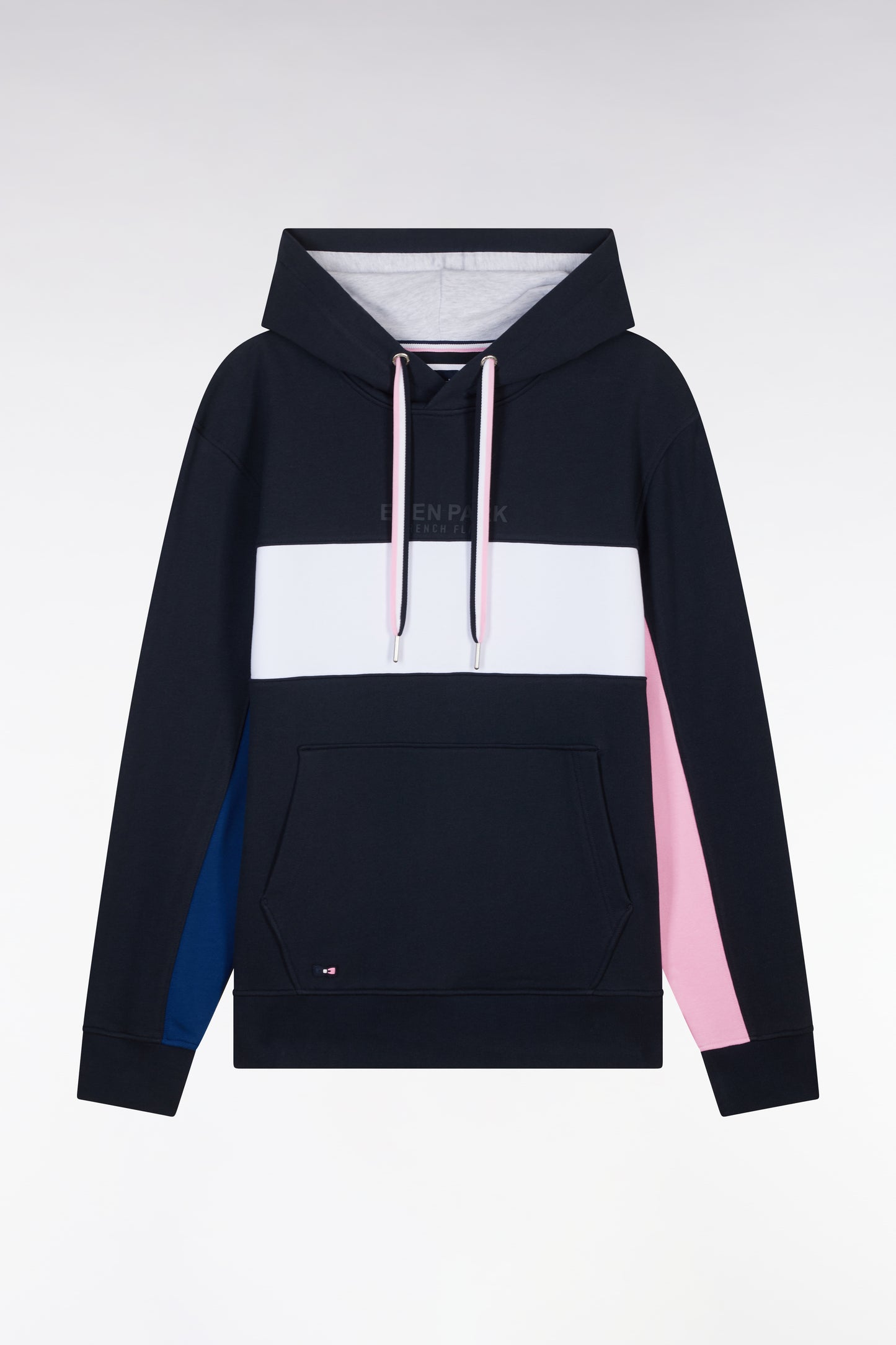 Sweatshirt à capuche colorblock en molleton coton marine coupe décontractée