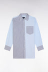 Oversized blue cotton stripe patchwork shirt
