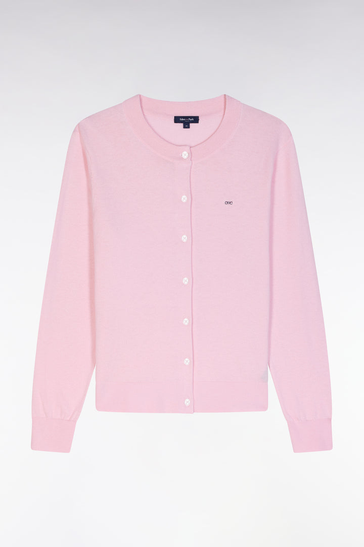 Cardigan en coton et soie mélangés rose coupe décontractée