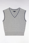 Relaxed-fit black cable cotton sleeveless jumper