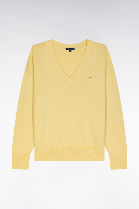 Relaxed-fit ecru cotton V-neck jumper - Image 1