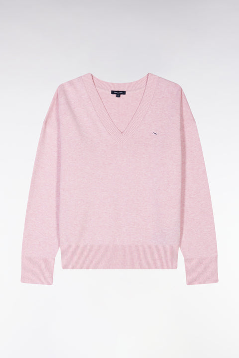 Relaxed-fit pink cotton V-neck jumper - Image 2
