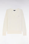 Relaxed-fit beige cotton V-neck jumper