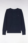 Relaxed-fit navy cotton V-neck jumper