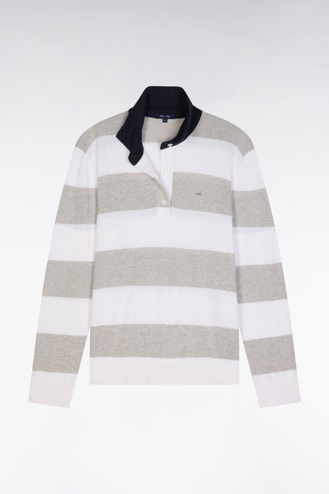 Relaxed-fit striped grey jumper with a rugby shirt collar in organic cotton and cashmere blend - Image 2