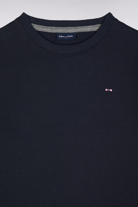 Sweatshirt à col rond en molleton coton marine coupe droite - Image 2