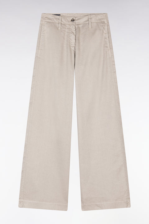 Relaxed fit beige stretch linen and cotton trousers - Image 2