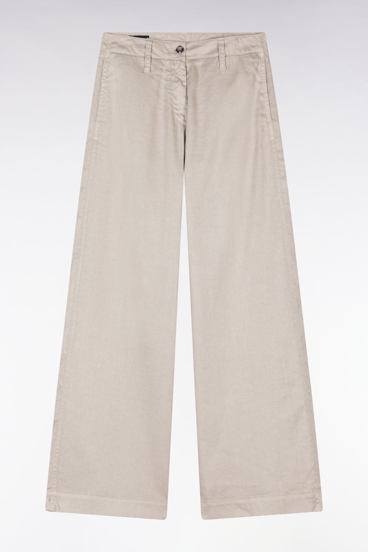 Pantalon en lin et coton stretch beige coupe décontractée