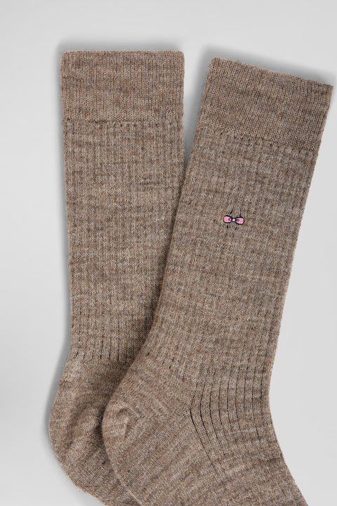 Chaussettes montantes en laine et alpaga camel - Image 2