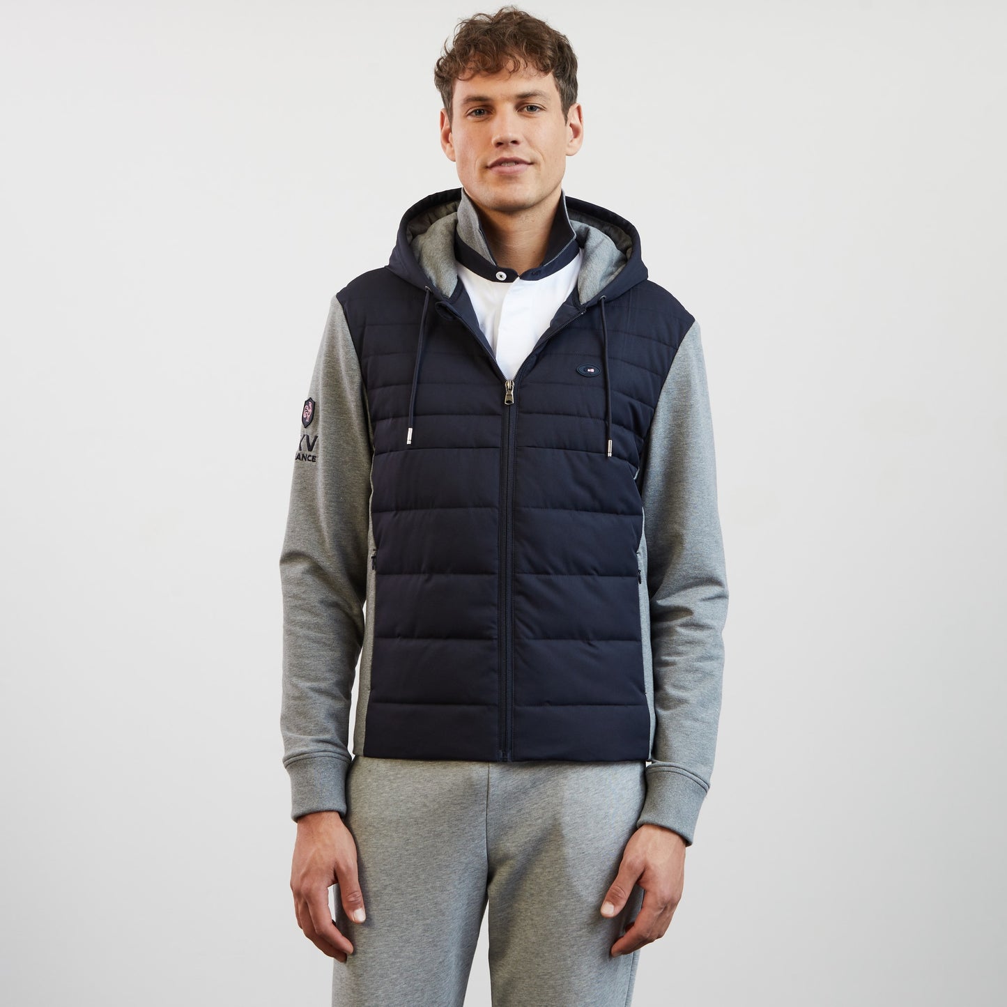 Dark blue bimaterial colourblock XV de France sweatshirt