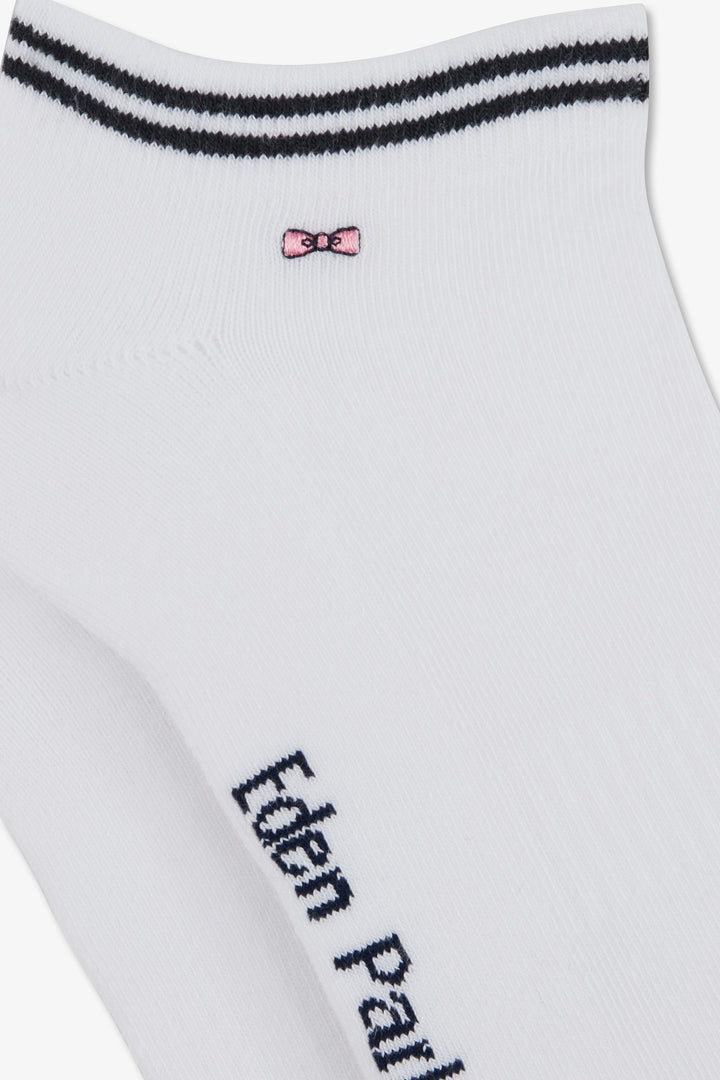 Paire de chaussettes basses blanches à bords marine en coton stretch alt view