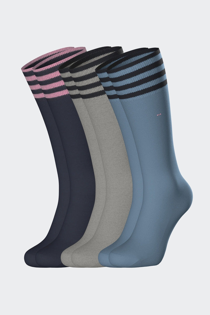 Lot de 3 paires de chaussettes à bords rayés en coton stretch