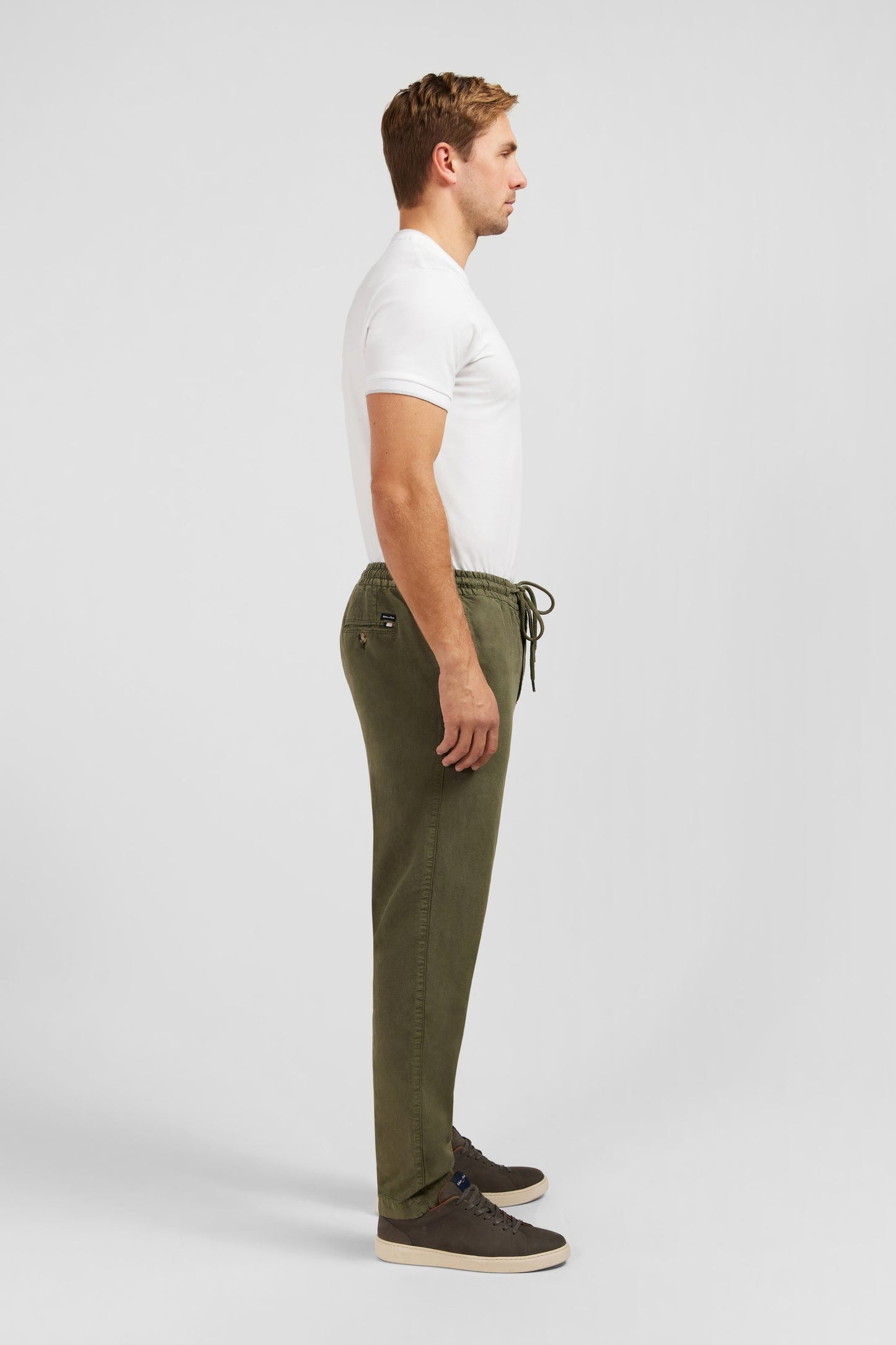 Pantalon à taille élastiquée en lyocell mélangé kaki - Image 4