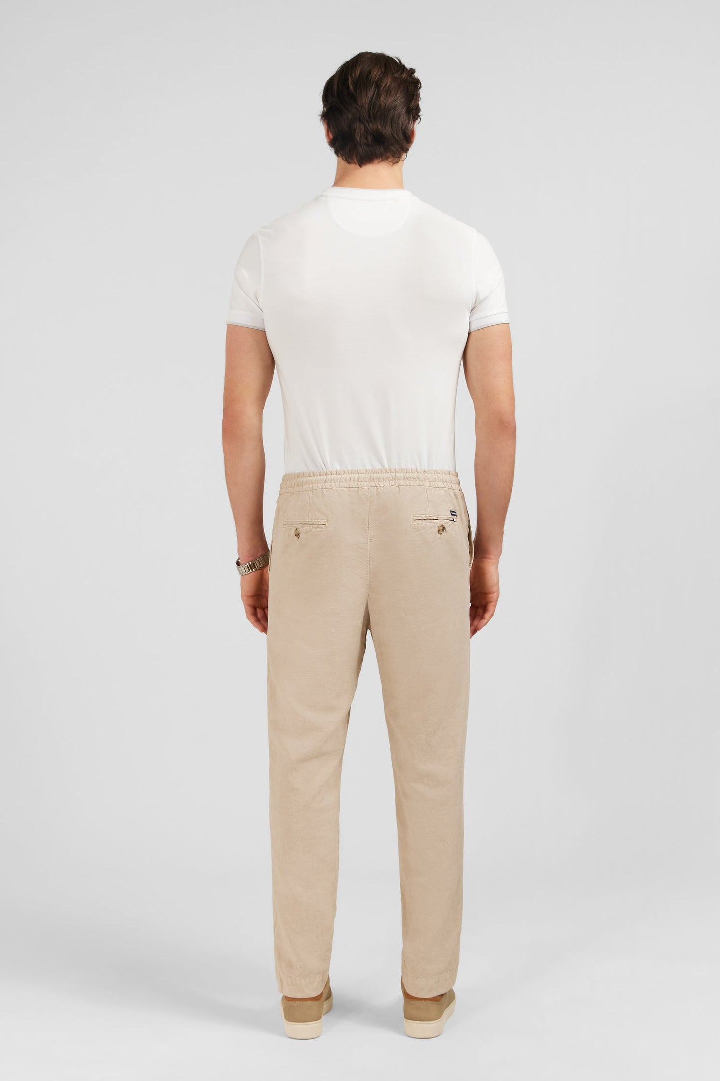 Pantalon à taille élastiquée en lyocell mélangé beige - Image 5