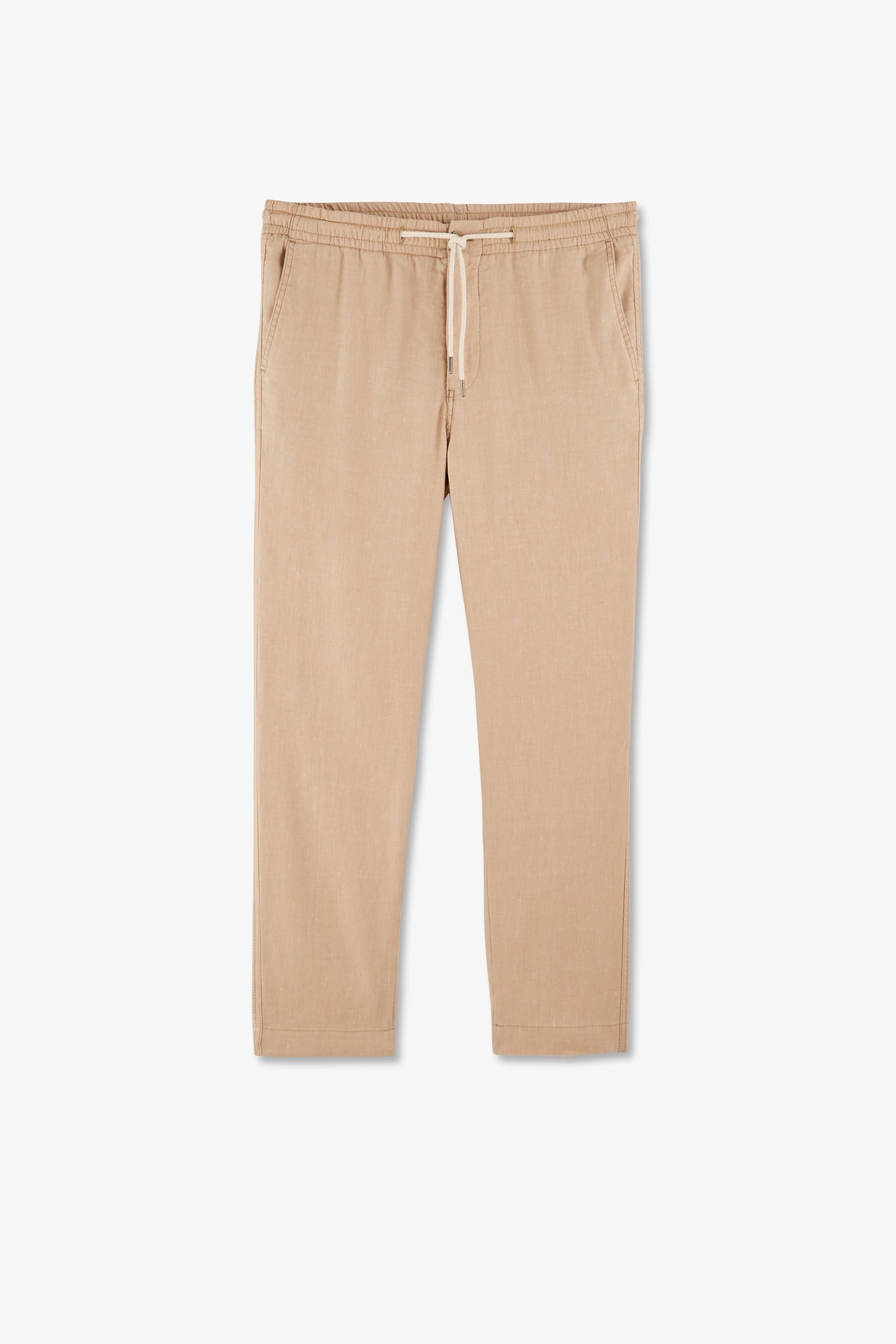 Pantalon à taille élastiquée en lin mélangé coupe Slim camel - Image 1