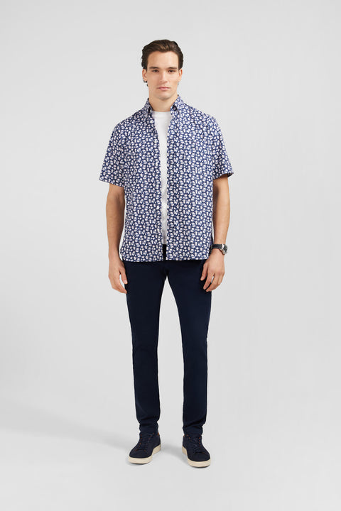 Navy blue shirt with flower print - Image 1