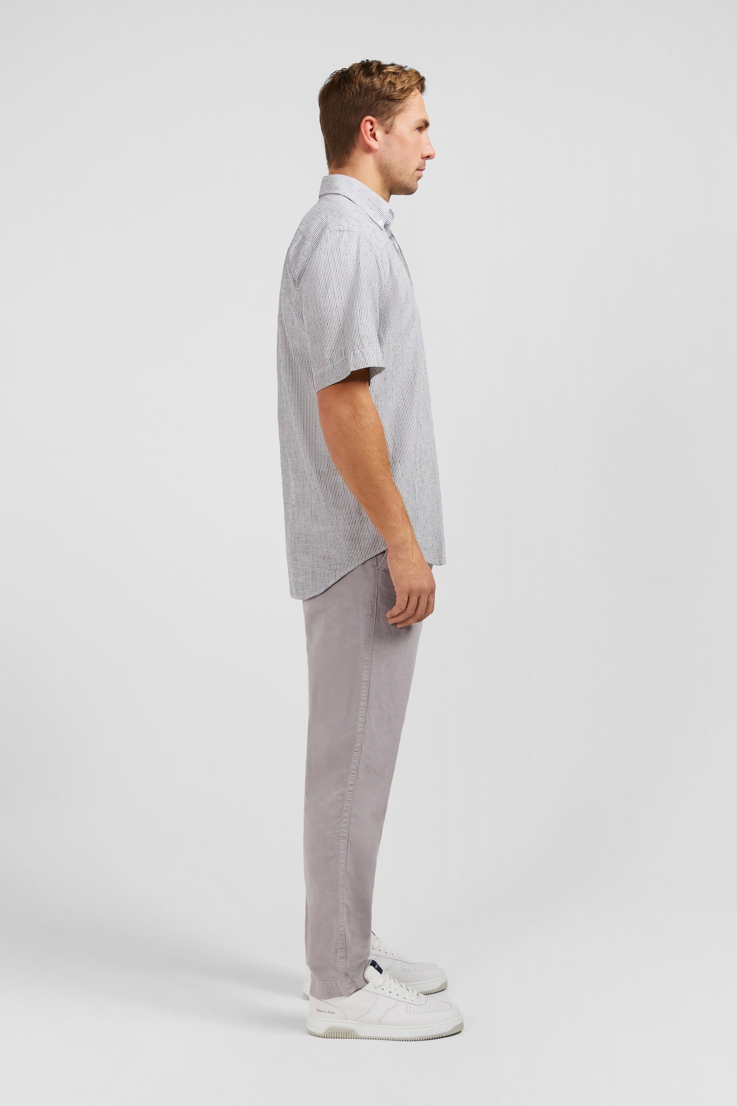 Dark blue striped shirt in cotton dobby