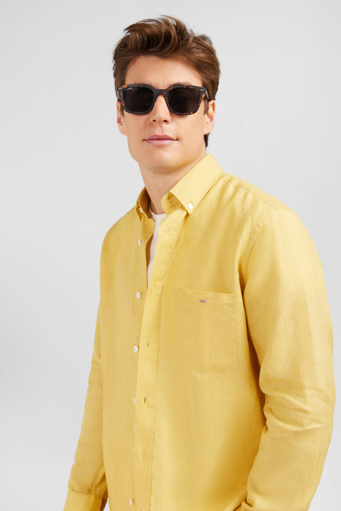 Chemise unie jaune en lin - Image 3