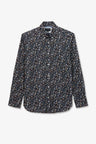 Dark blue poplin shirt with foliage print