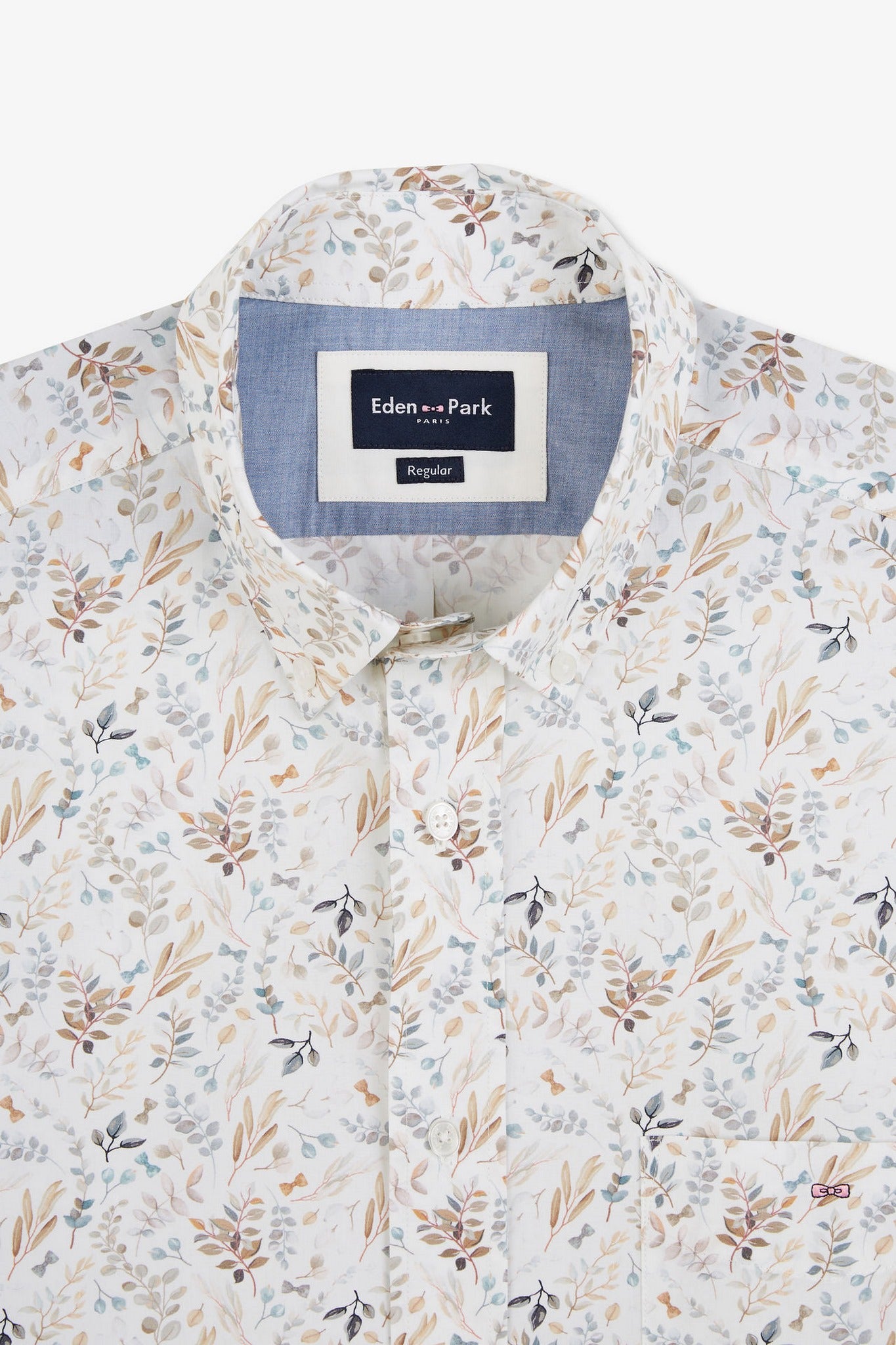 Ecru poplin shirt with foliage print