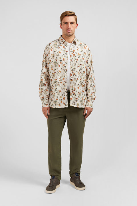 Chemise beige en coton flammé imprimée fleurs - Image 1