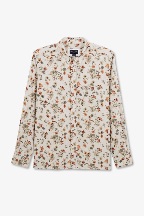 Chemise beige en coton flammé imprimée fleurs - Image 2