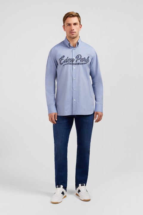 Chemise bleue à broderie Eden Park fleurie - Image 1