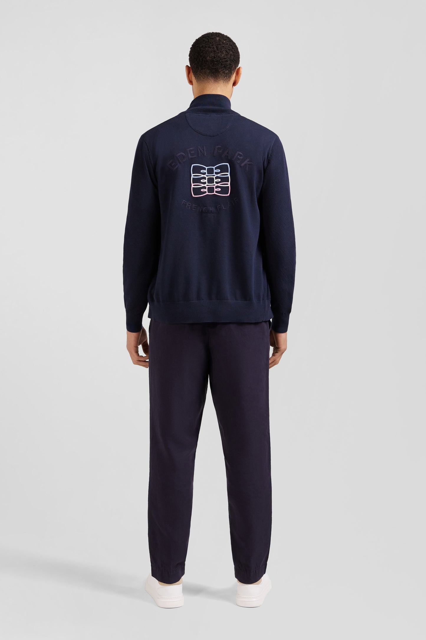 Navy cotton zipped jumper cardigan with tri-colour emblem